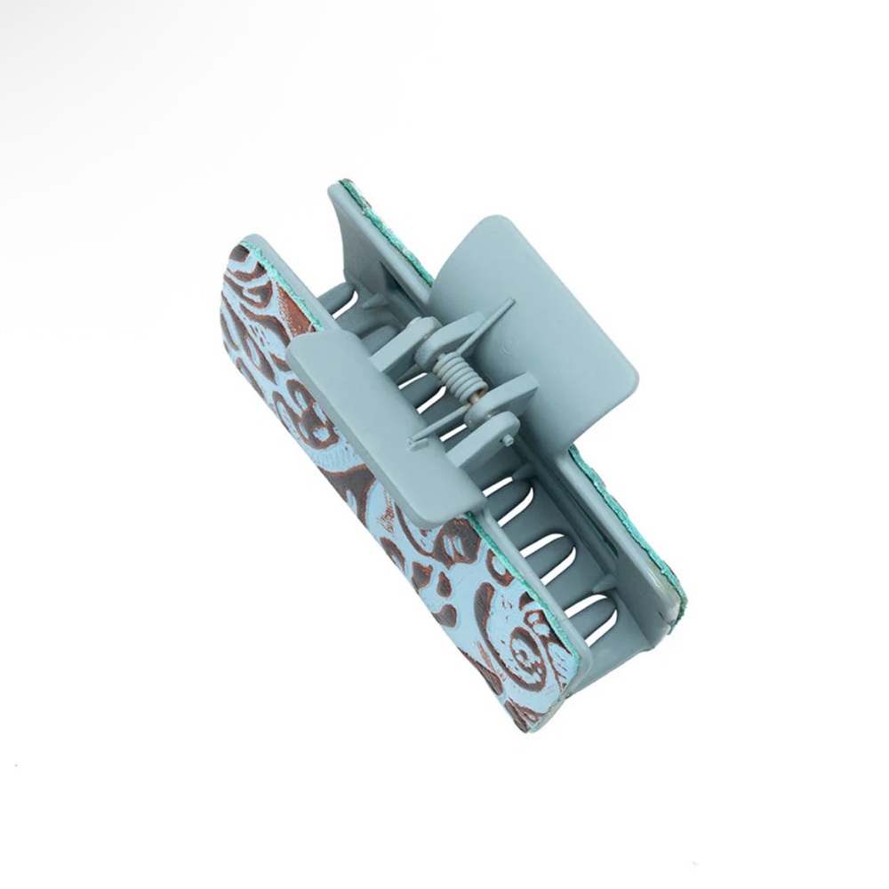 NWT Myra Bag Leather Western Turquoise and Brown Hair Clip 3.5” - Picture 2 of 5